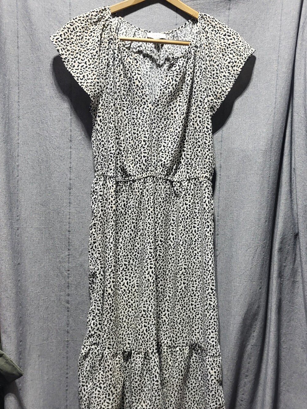 LOFT Black and White Leopard-Print Midi Dress